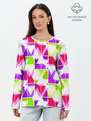 Лонгслив женский. Хлопок / Абстрактный яркий узор