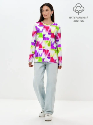 Лонгслив женский. Хлопок / Абстрактный яркий узор