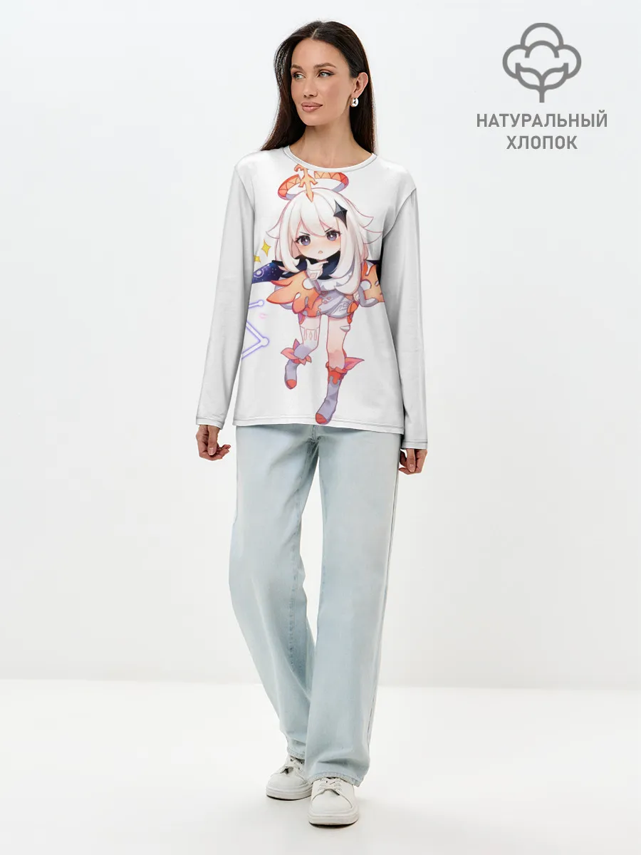 Лонгслив женский. Хлопок / Паймон из Genshin Impact