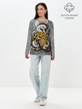 Лонгслив женский. Хлопок / Змея и Тигр|Tiger Snake Fight