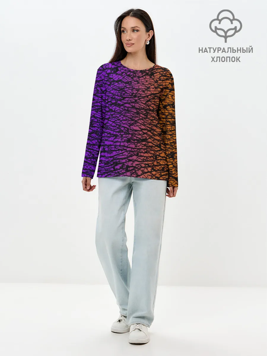 Лонгслив женский. Хлопок / Градиентный разлом 3D | 3Д