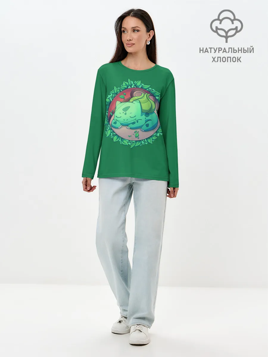 Лонгслив женский. Хлопок / Спящий Бульбазавр