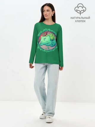 Лонгслив женский. Хлопок / Спящий Бульбазавр