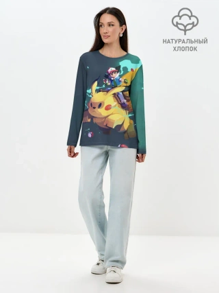 Лонгслив женский. Хлопок / Эш с Пикачу