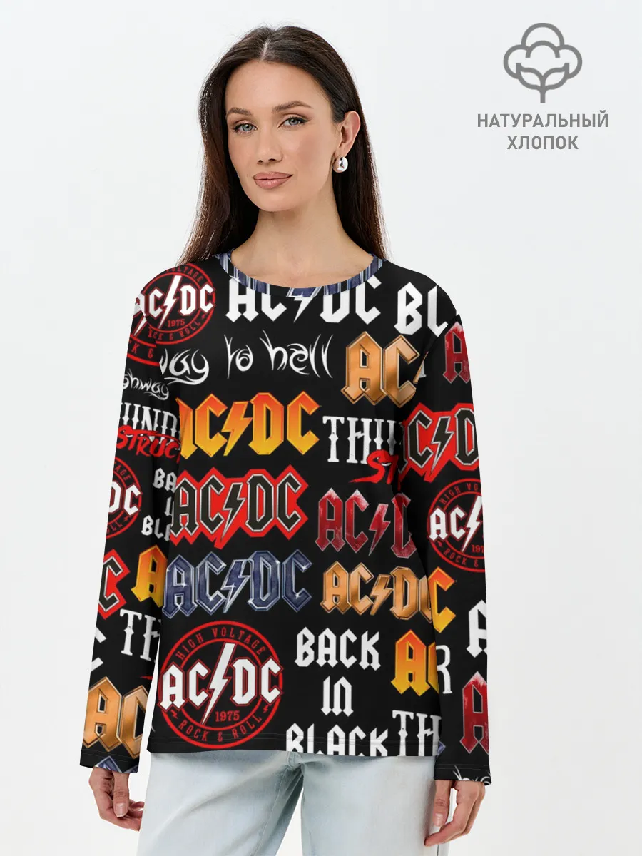 Лонгслив женский. Хлопок / AC DC LOGOBOMBING