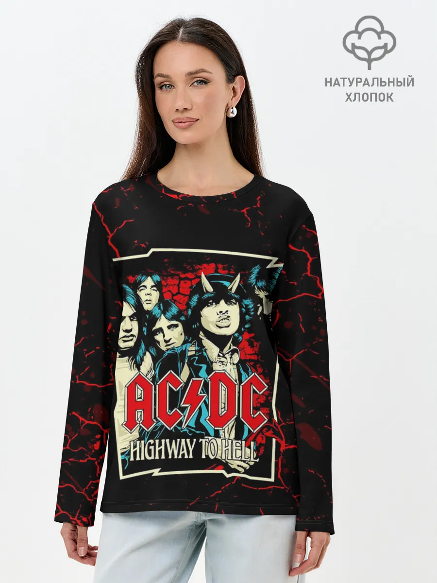 Лонгслив женский. Хлопок / AC DC HIGHWAY TO HELL