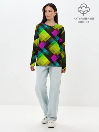Лонгслив женский. Хлопок / Абстрактный разноцветный узор
