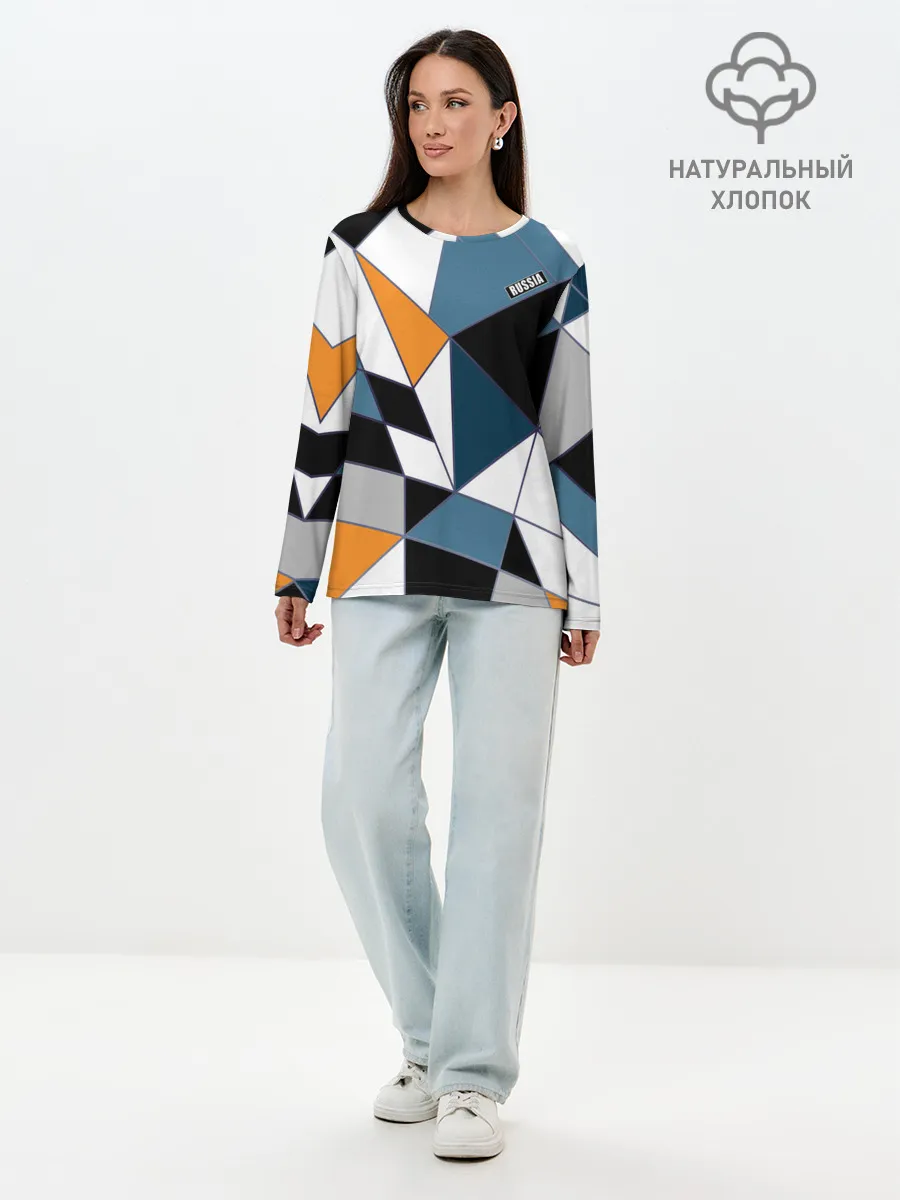 Лонгслив женский. Хлопок / Геометрический узор