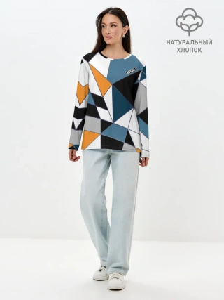 Лонгслив женский. Хлопок / Геометрический узор