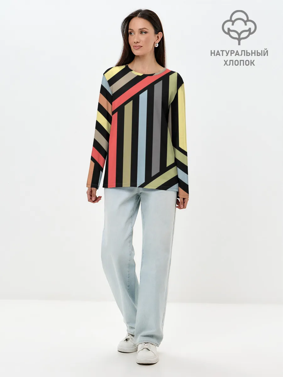 Лонгслив женский. Хлопок / Абстрактный полосатый узор