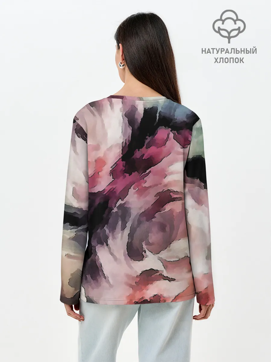 Лонгслив женский. Хлопок / Абстрактные розы