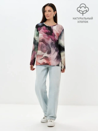 Лонгслив женский. Хлопок / Абстрактные розы