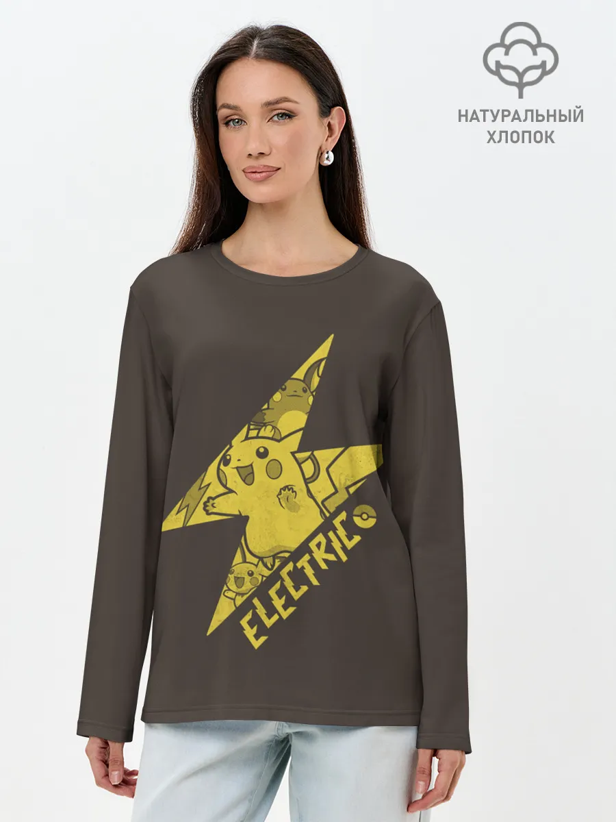 Лонгслив женский. Хлопок / Электрические покемоны