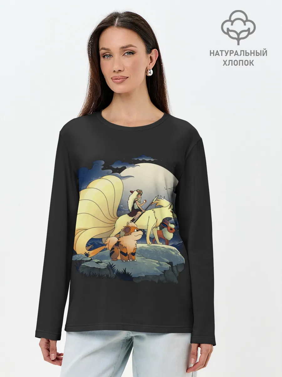 Лонгслив женский. Хлопок / Принцесса Мононоке х Покемоны