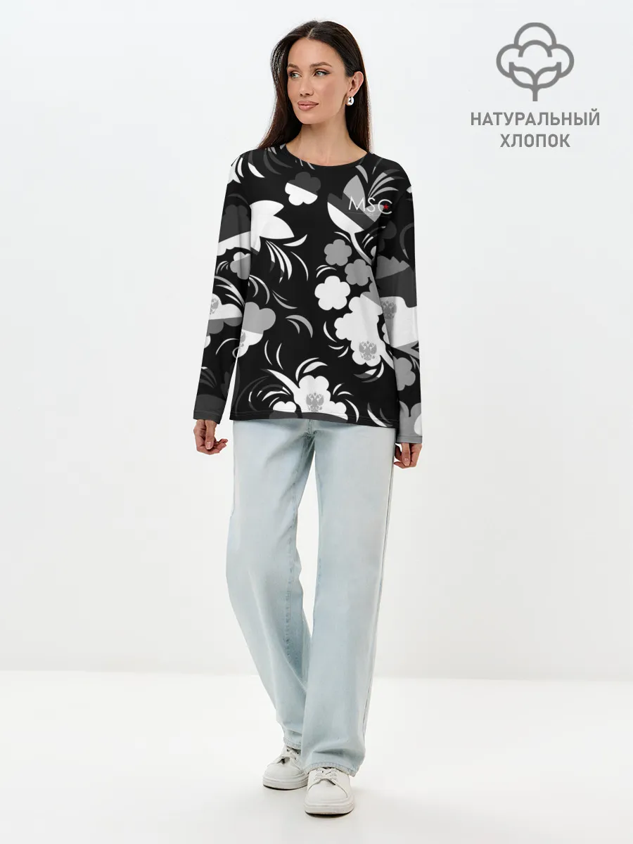 Лонгслив женский. Хлопок / Russia | Камуфляж белый