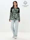 Лонгслив женский. Хлопок / Черно-зеленые каракули