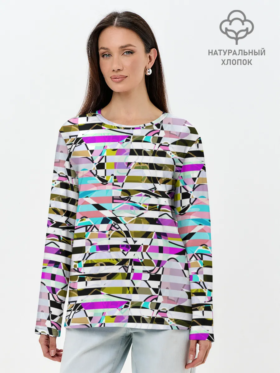 Лонгслив женский. Хлопок / Полосатый абстрактный узор