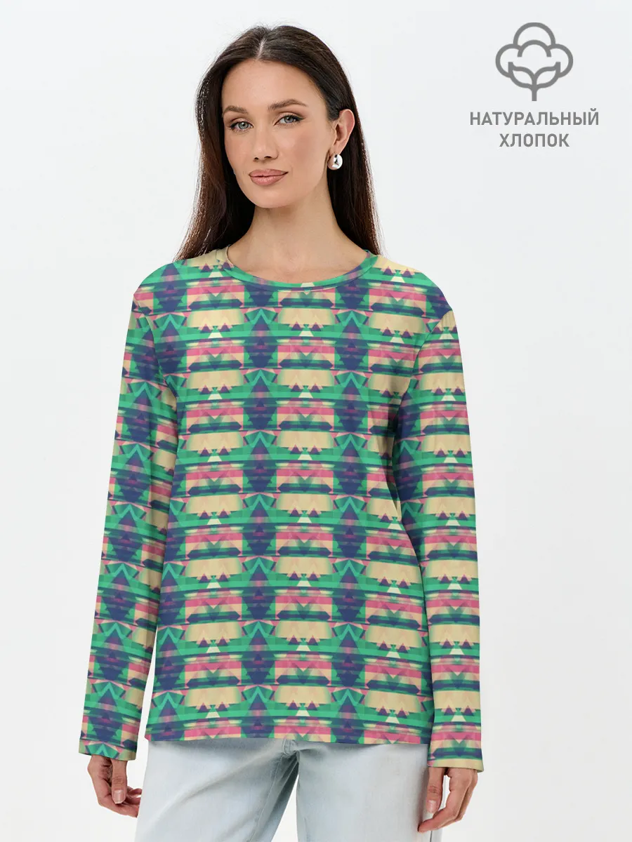 Лонгслив женский. Хлопок / Геометрический глитч