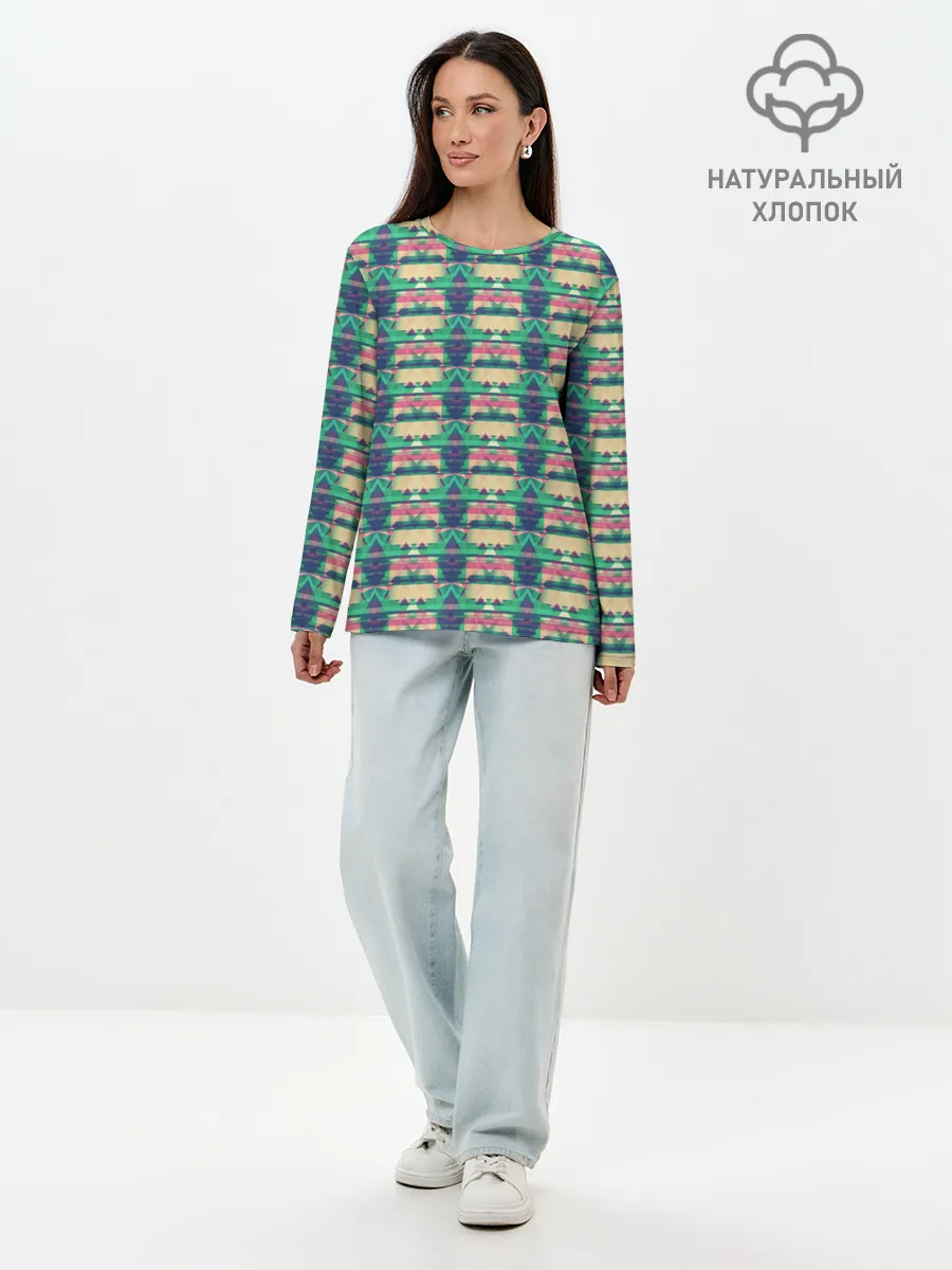 Лонгслив женский. Хлопок / Геометрический глитч