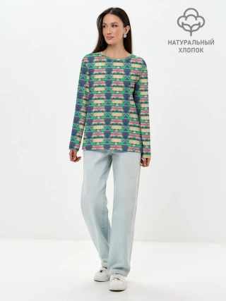 Лонгслив женский. Хлопок / Геометрический глитч