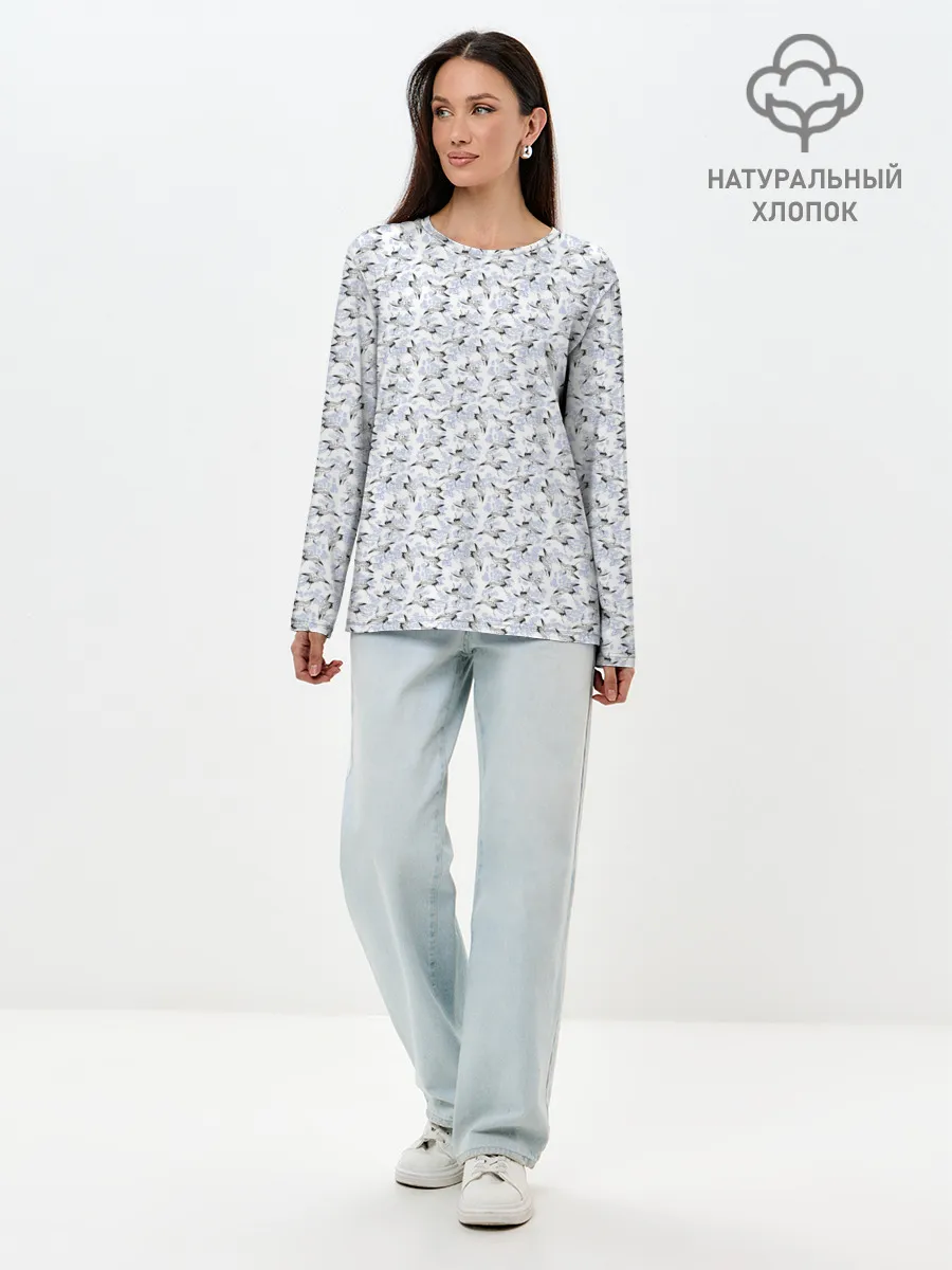 Лонгслив женский. Хлопок / Журавли