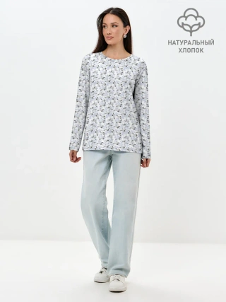 Лонгслив женский. Хлопок / Журавли