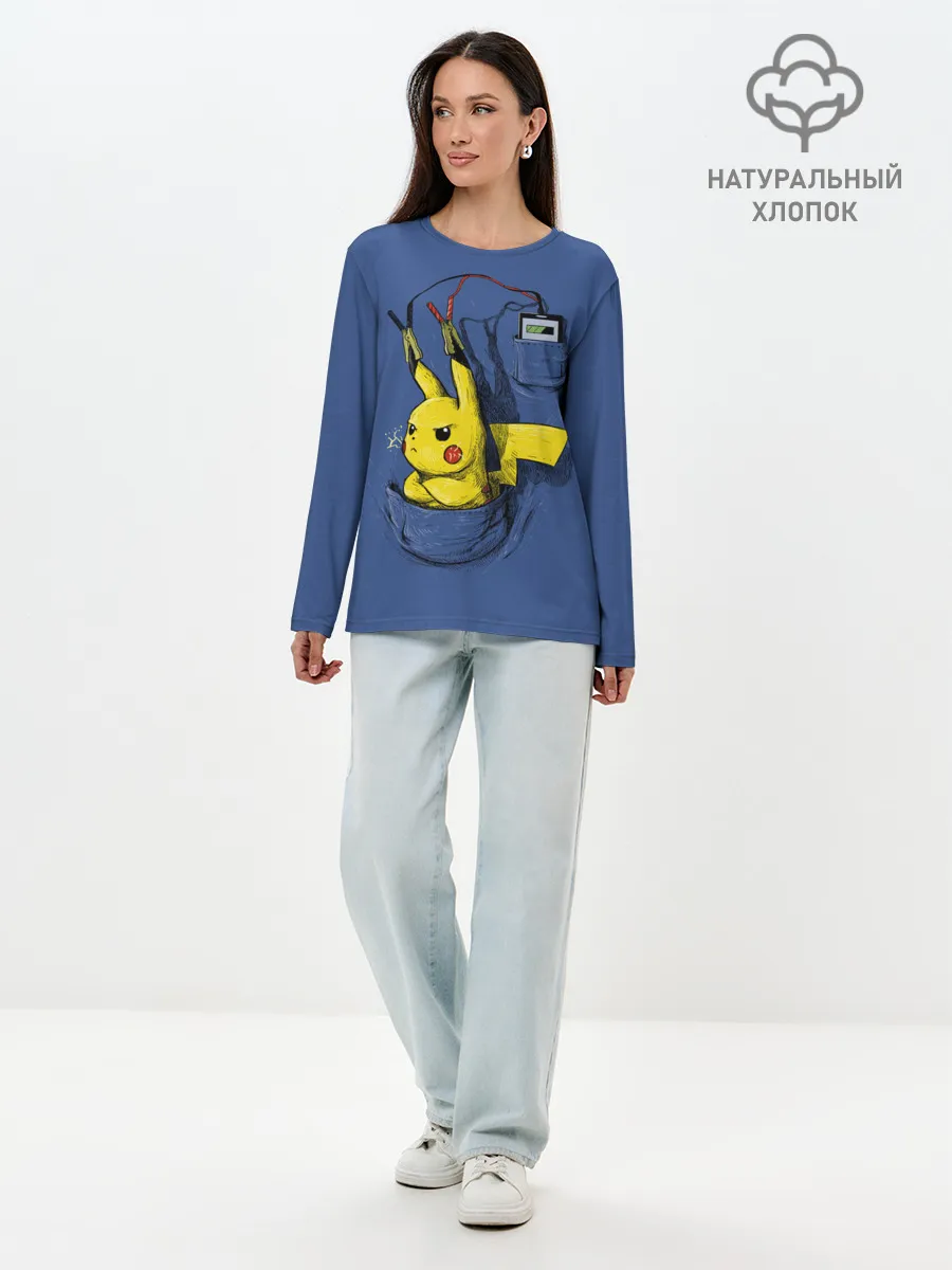 Лонгслив женский. Хлопок / Пикачу - зарядка