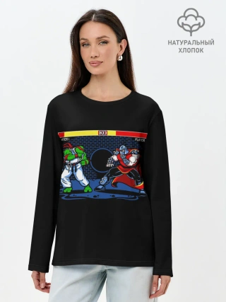 Лонгслив женский. Хлопок / Черепашки 8 бит