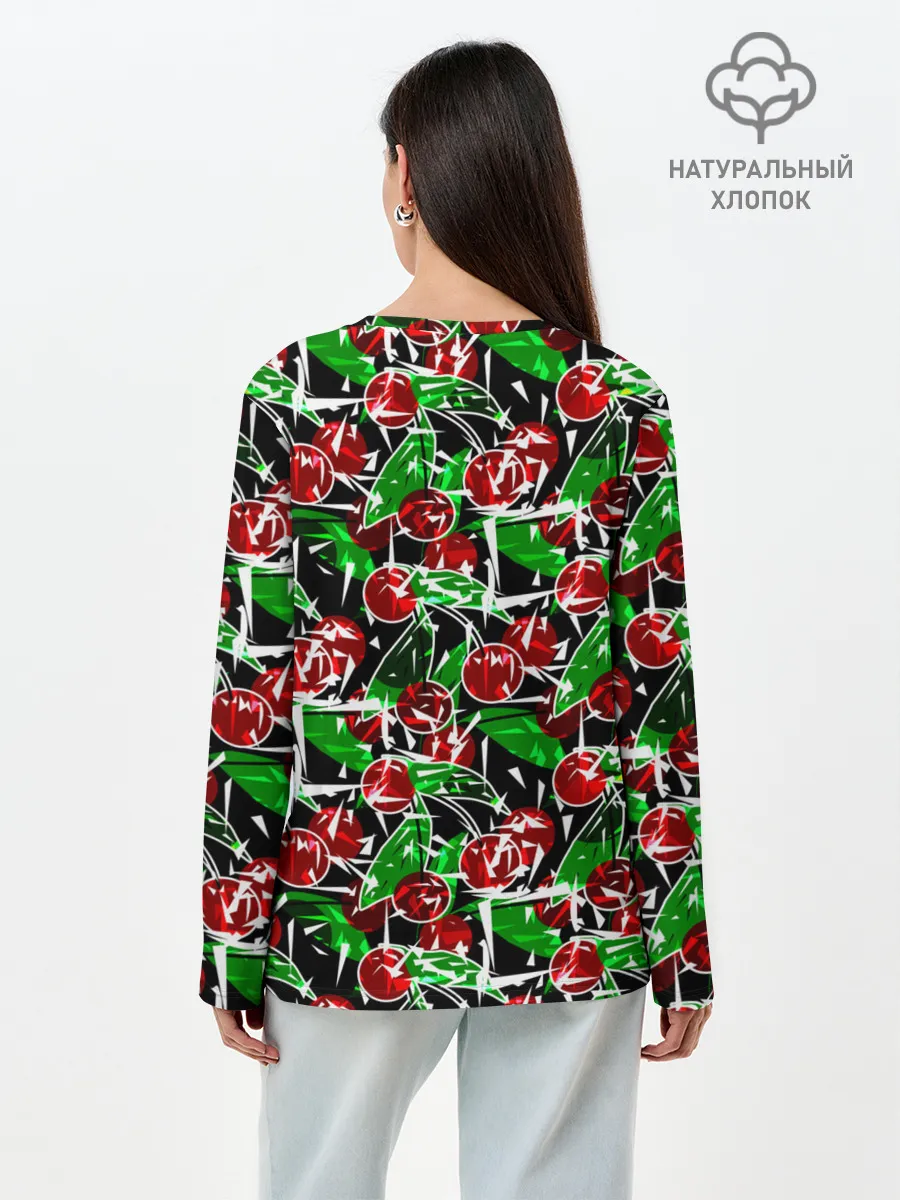 Лонгслив женский. Хлопок / Абстрактный узор спелая вишня