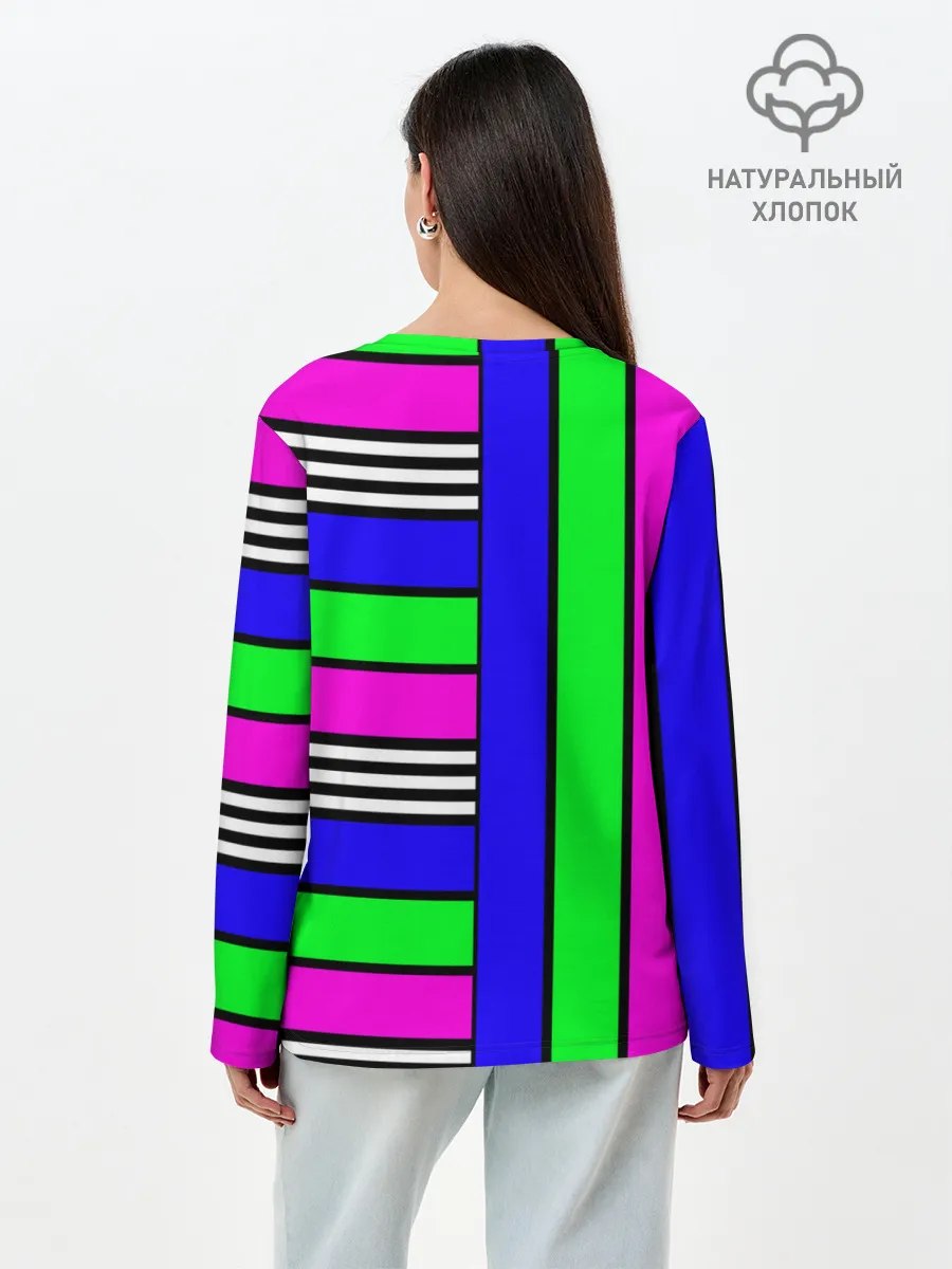 Лонгслив женский. Хлопок / Полосатый яркий летний узор