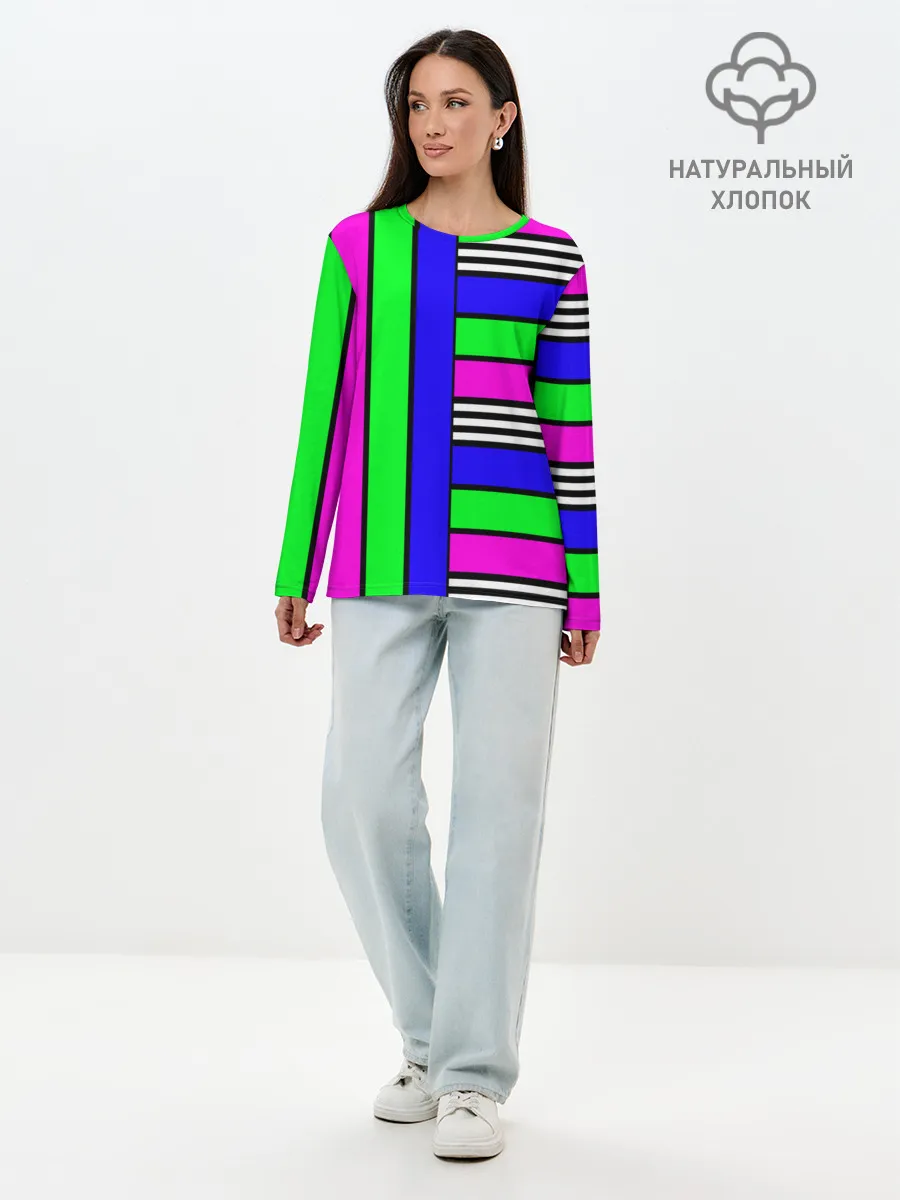 Лонгслив женский. Хлопок / Полосатый яркий летний узор