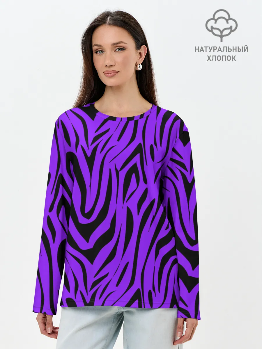 Лонгслив женский. Хлопок / Абстрактный узор зебра