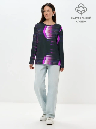 Лонгслив женский. Хлопок / Розовый глитч