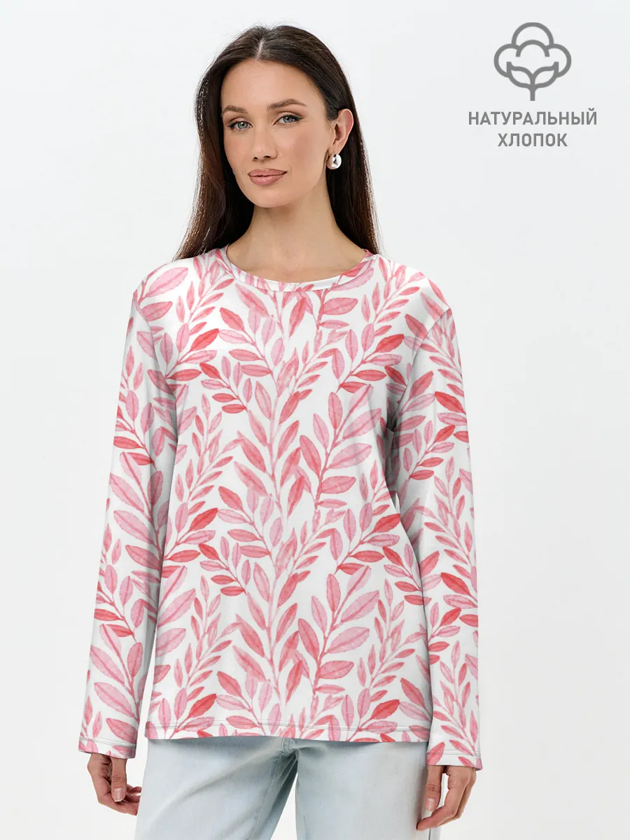 Лонгслив женский. Хлопок / Пастельные растения