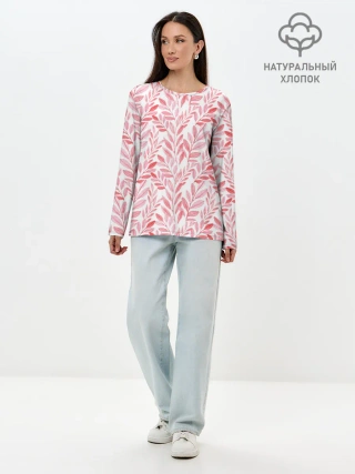 Лонгслив женский. Хлопок / Пастельные растения