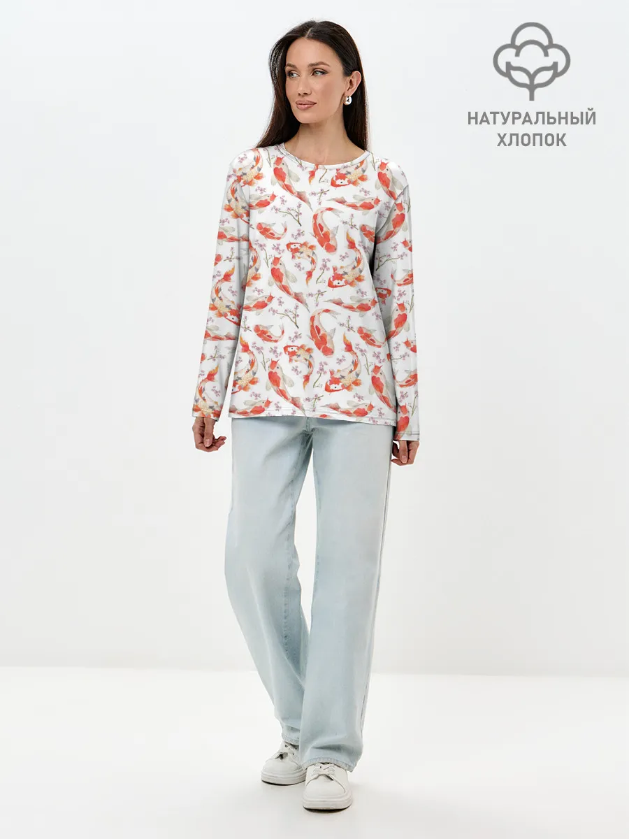 Лонгслив женский. Хлопок / Радужные карпы