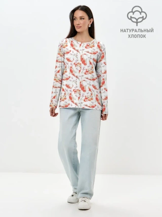 Лонгслив женский. Хлопок / Радужные карпы