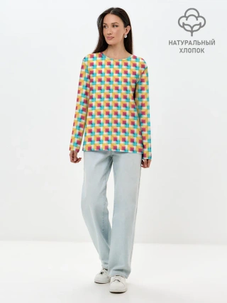 Лонгслив женский. Хлопок / Красочные кубы