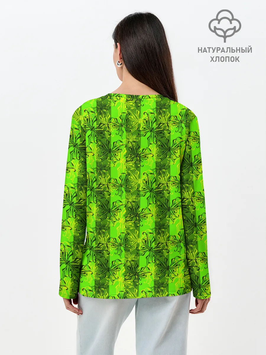 Лонгслив женский. Хлопок / Неоновый полосатый узор