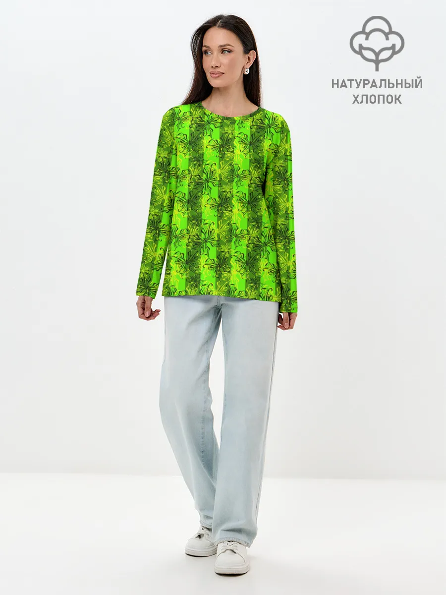 Лонгслив женский. Хлопок / Неоновый полосатый узор