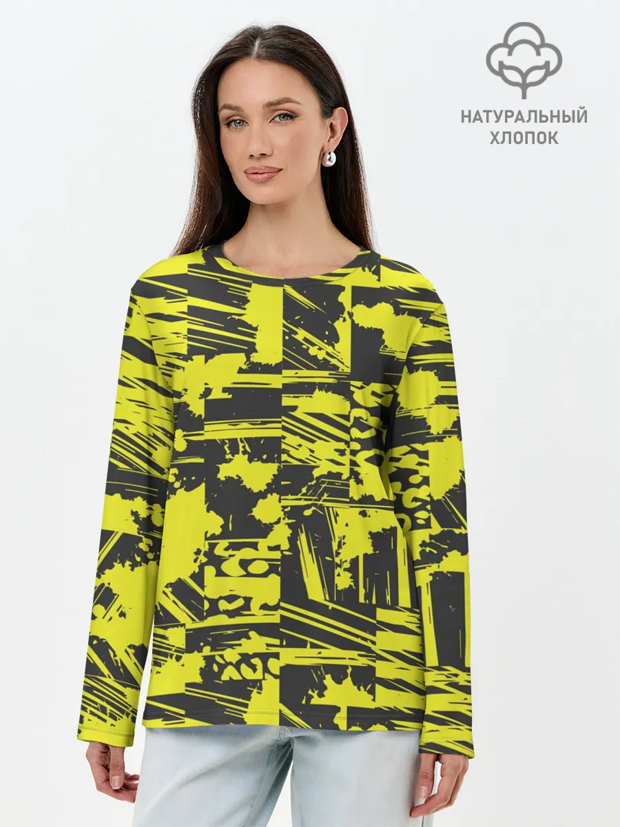 Лонгслив женский. Хлопок / Желтая текстура