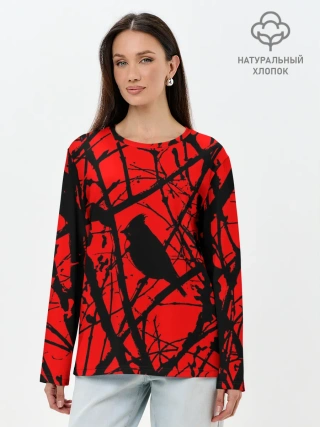 Лонгслив женский. Хлопок / Хоррор Мрачный лес