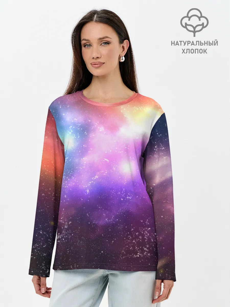 Лонгслив женский. Хлопок / Космос, сияние и звезды