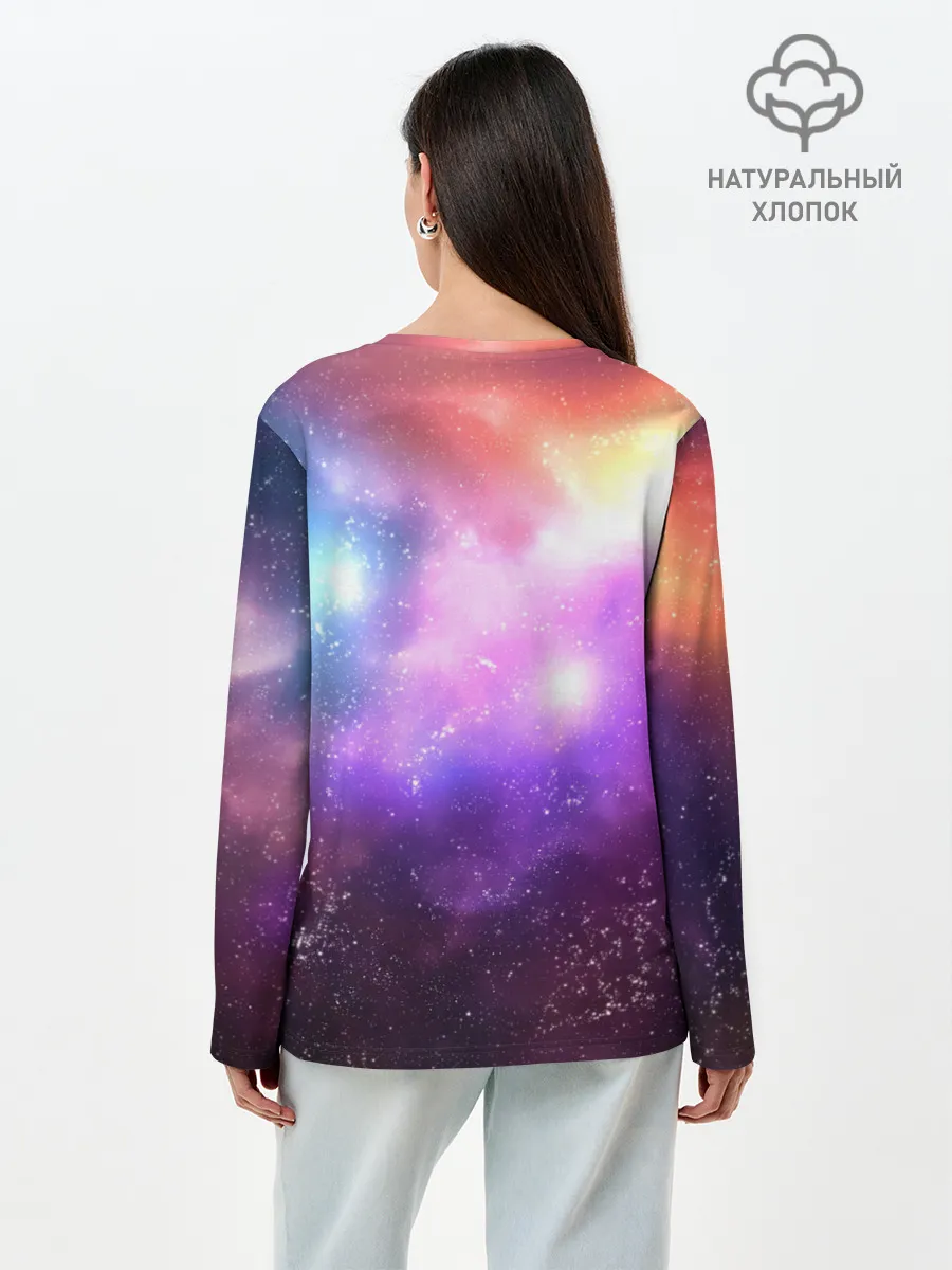 Лонгслив женский. Хлопок / Космос, сияние и звезды
