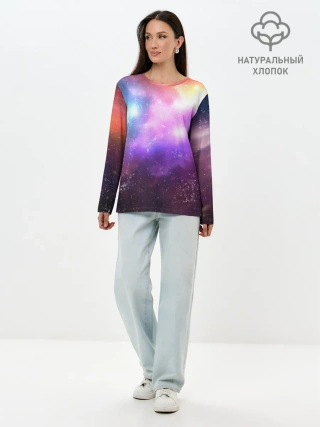 Лонгслив женский. Хлопок / Космос, сияние и звезды