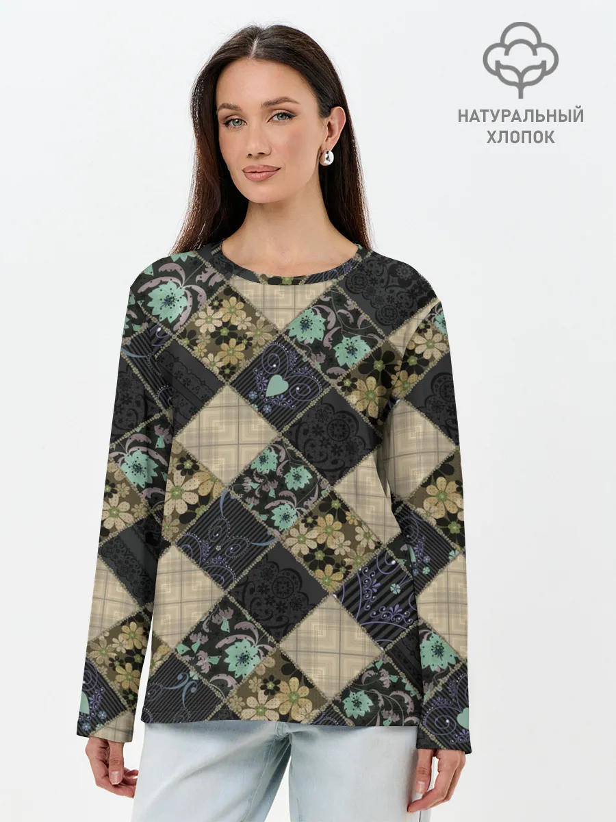 Лонгслив женский. Хлопок / Лоскутное шитье