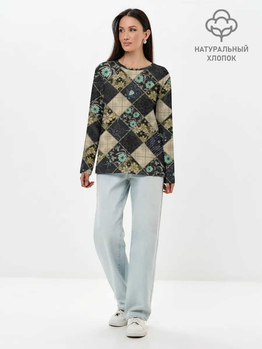 Лонгслив женский. Хлопок / Лоскутное шитье