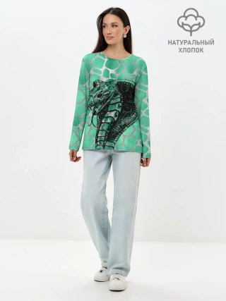 Лонгслив женский. Хлопок / Кобра. Змеиный стиль