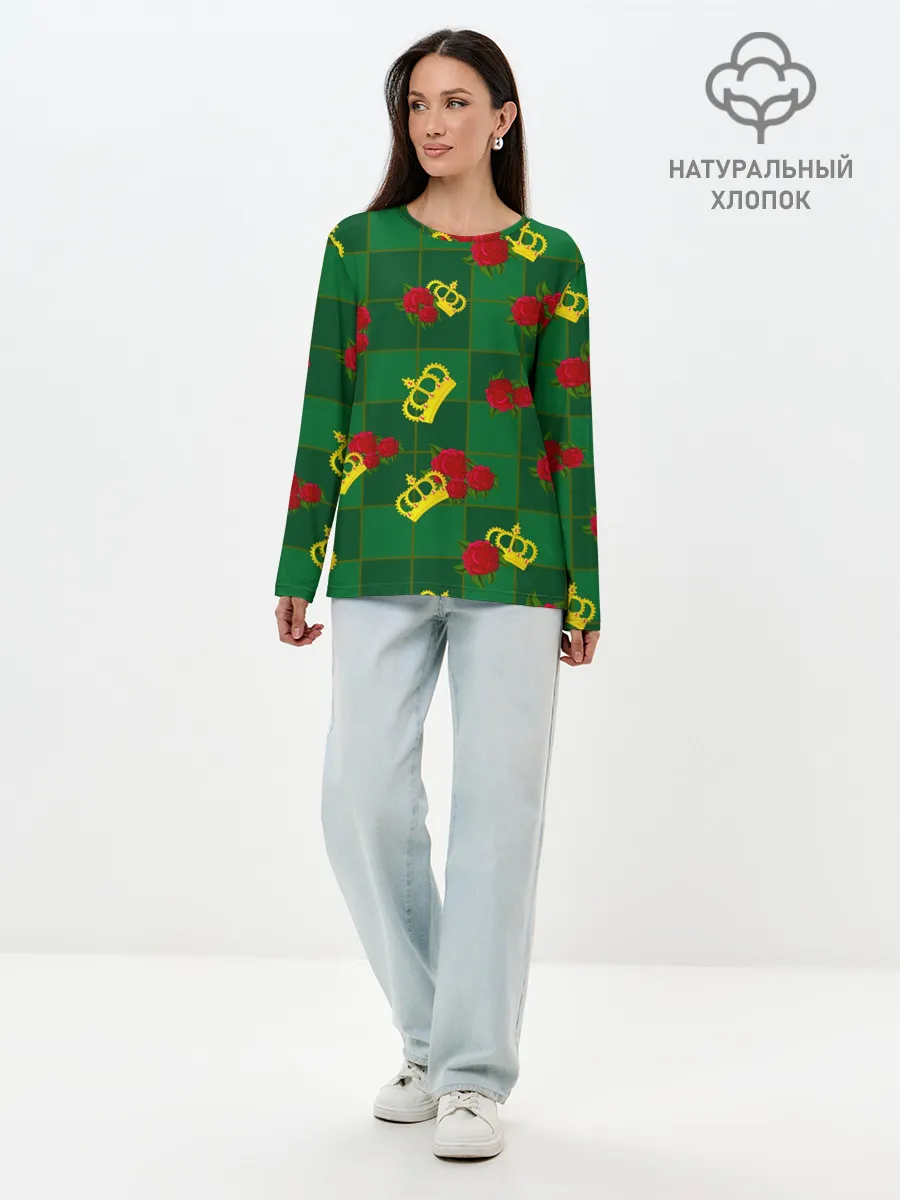 Лонгслив женский. Хлопок / Короны и розы