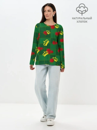 Лонгслив женский. Хлопок / Короны и розы